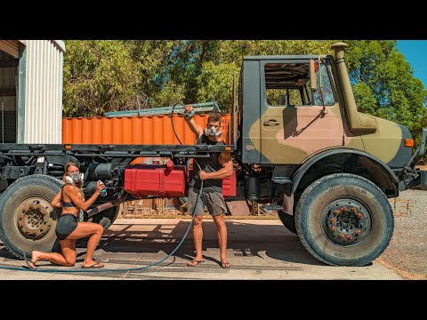 MAKING OUR UNIMOG TRUCK EVEN TOUGHER! Raptor Liner & Rust Converter - DIY Expedition Vehicle Build 3