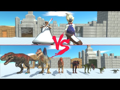 TEAM GRANNY & ICE SCREAM vs CARNIVORE DINOSAURS - Animal Revolt Battle Simulator