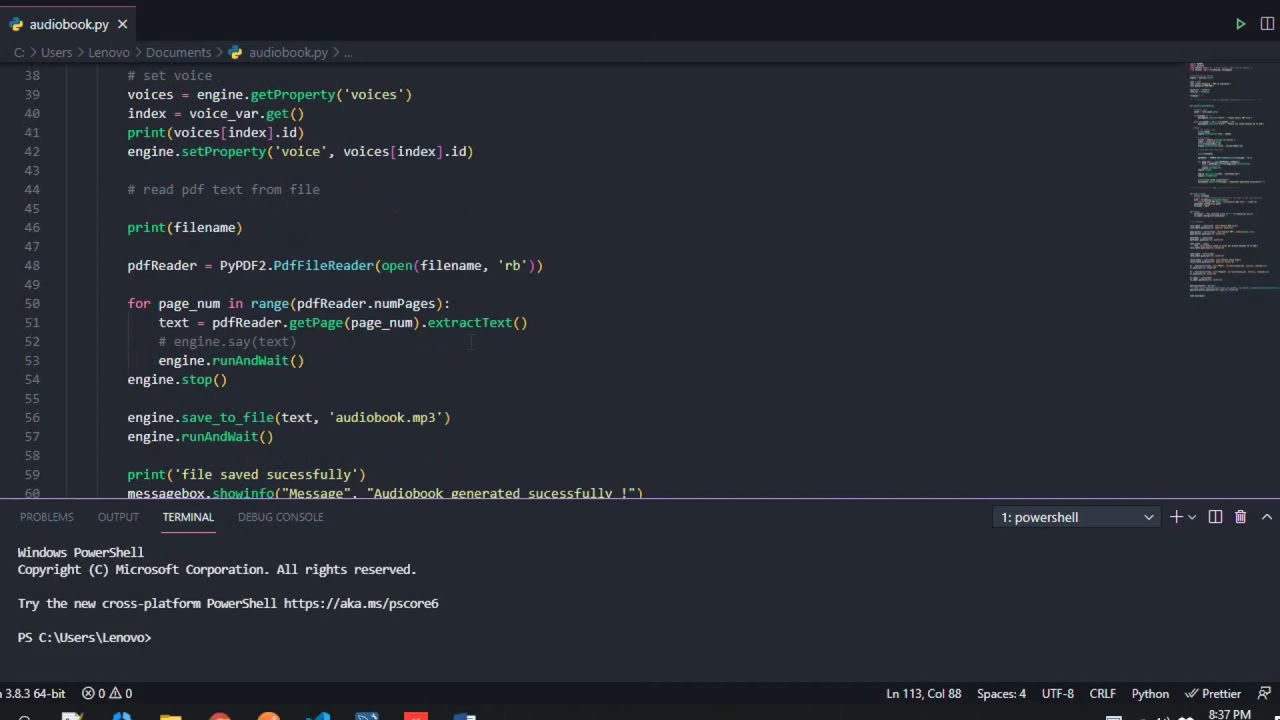Generate Audiobook form PDF with GUI - Python
