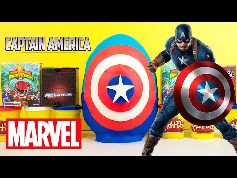 CAPTAIN AMERICA GIANT Play-Doh Surprise Egg Avengers DC Comics Power Rangers Minecraft Video