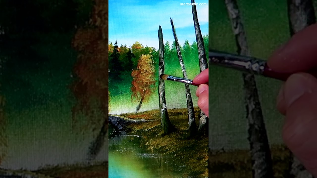 Birch Tree Bridge | Acrylic Landscape Painting | Oval Brush Art #landscapeart