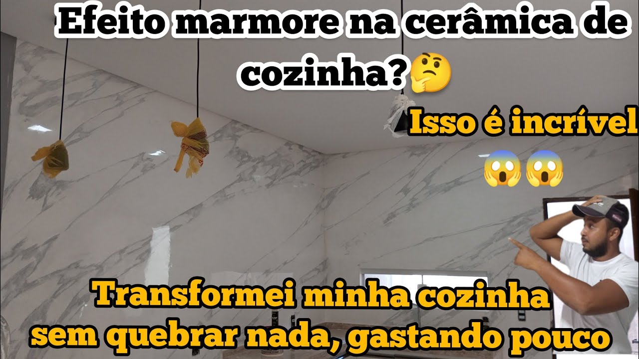 como fazer efeito mármore em cerâmica de cozinha#realista #brancocarrara #marmore #efeitomarmore