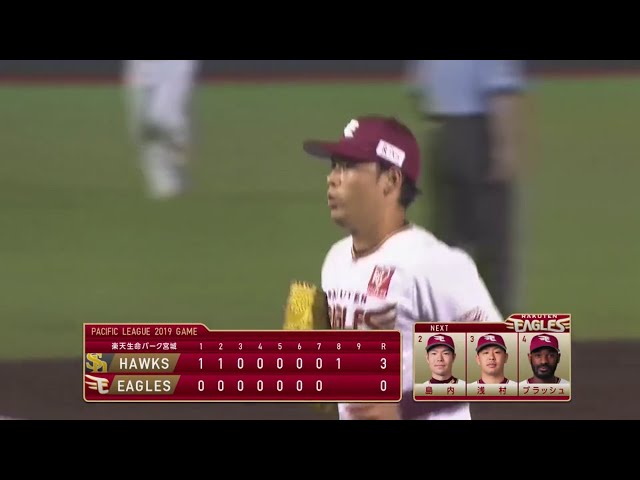 【8回表】復帰後初登板のイーグルス・高梨が打者1人をきっちり抑える!! 2019/8/13 E-H