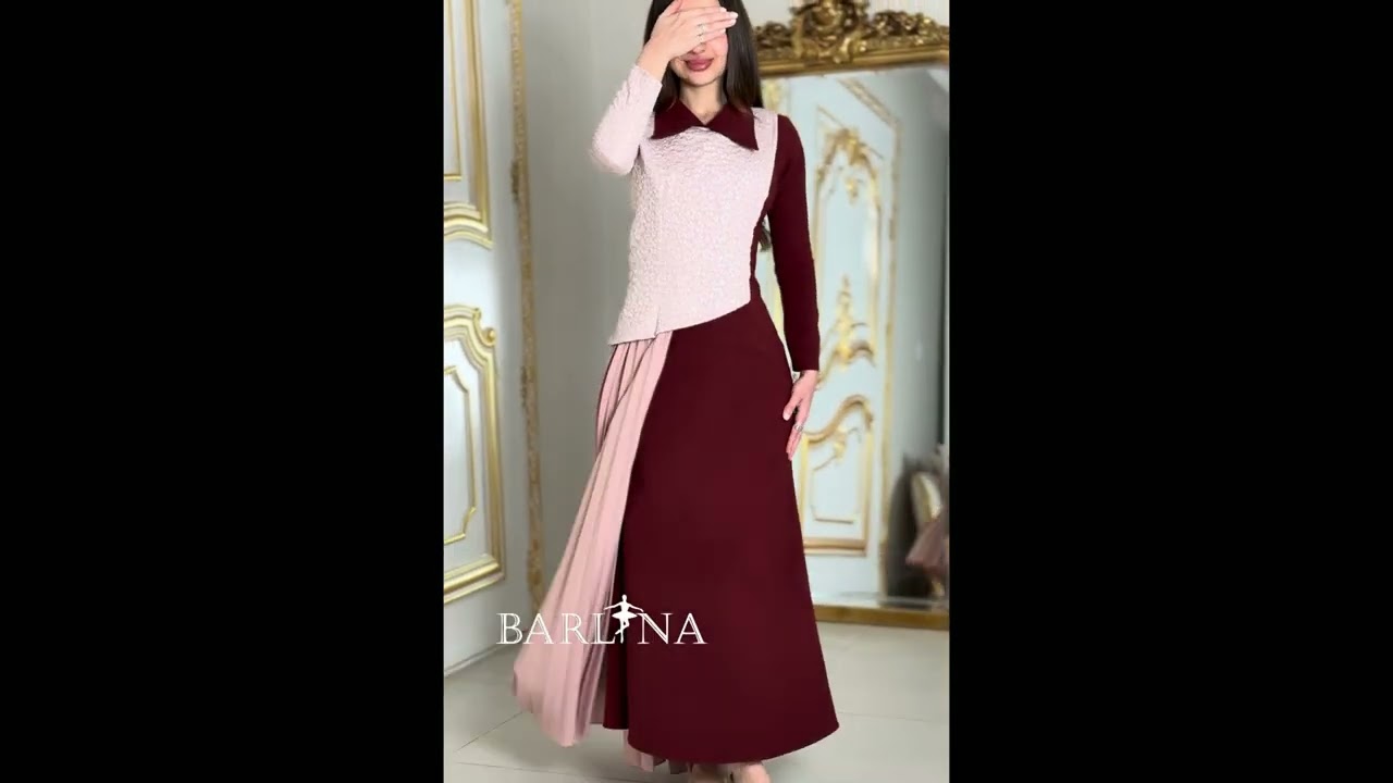 Two-tone occasion dress with a pleated train - XL
