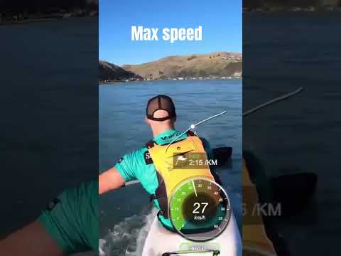 Max speed. Catching a wave on a surfski.
