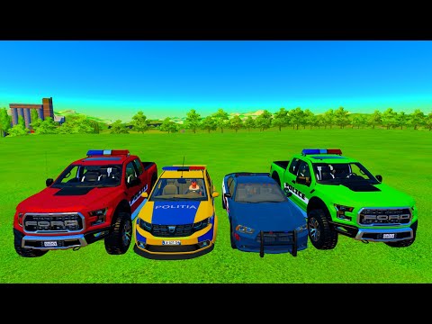 TRANSPORTING VOLKSWAGEN, MERCEDES, DODGE, FORD RAPTOR POLICE CARS! - Farming Simulator 22