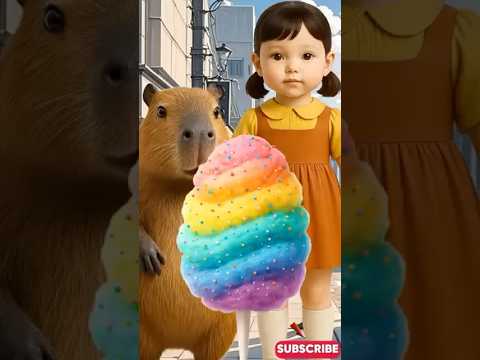 Rainbow Cotton Candy ASMR with Capybara and Girl 🍭✨ #shorts #capybara #squidgame #fun