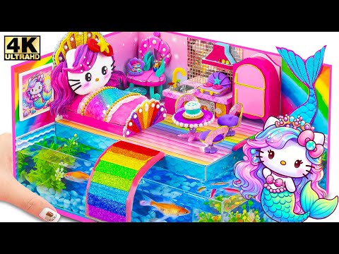 Make MERMAID Hello Kitty House with Rainbow Slide, Aquarium Around ❤️ DIY Miniature Cardboard House