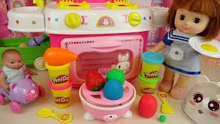 Baby doll and Play Doh surprise egg cooking toys kitchen play Baby doll and Play Doh surprise egg cooking toys kitchen play