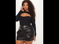 PLUS BLACK FAUX LEATHER CARGO POCKET FRONT MINI SKIRT