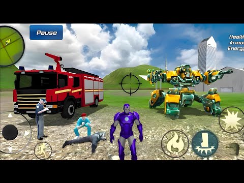 Super Iron-Man Rope Hero Vegas Crime Simulator - Rescue Truck Taking Down The Fire #Android Gameplay