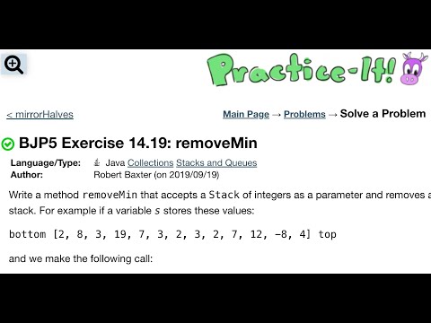 Java Practice It | Exercise 14.19: removeMin | Collections, #stacks and #queues , stack, queue