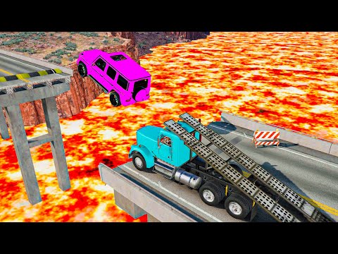 Cars vs Log Bridge Broken - Cars vs Deep Lava - BeamNG Drive