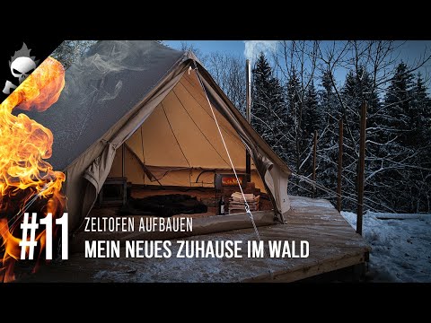#11 ZELTOFEN 🔥 Löcher ins Zelt schneiden 😱 Mein neues ZUHAUSE im WALD [2022] [CC]