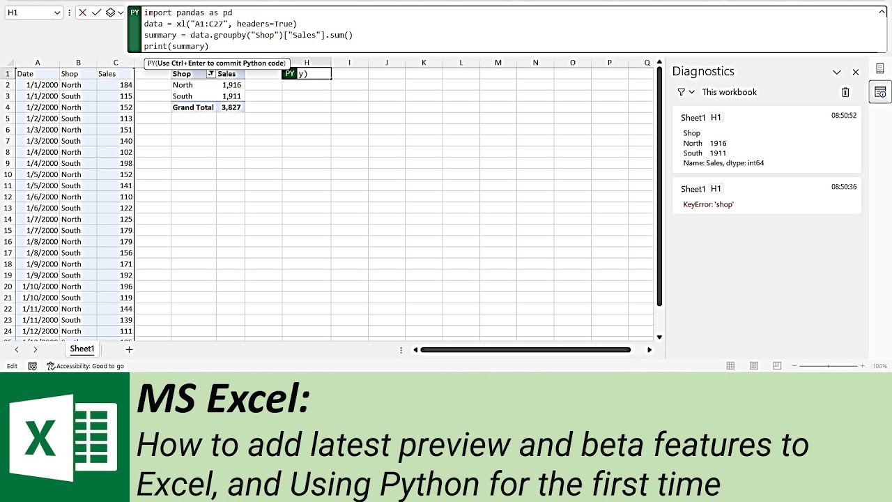 MS Excel: How to add latest preview and beta features to Excel, and Using Python for the first time