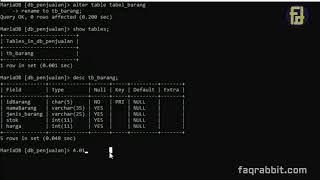 Menambahkan, mengubah nama, mengubah tipe data, menghapus field / kolom di MySQL menggunakan CMD