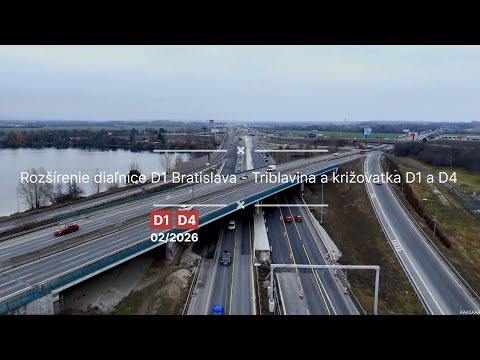 Pohľad na výstavbu rozšírenia diaľnice D1 Bratislava - Triblavina a križovatka D1 a D4       02/2026