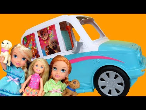 PUPPY Mobile ! Elsa & Anna toddlers - Barbie - Chelsea - merry go round Carousel Playing