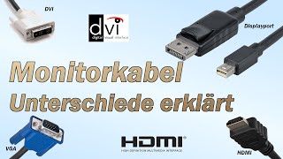 Unterschiede - Monitorkabel (VGA, DVI, HDMI, DP)