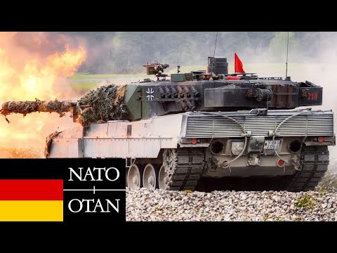 German Army, NATO. Powerful fast German tanks Leopard 2A6 in competition.