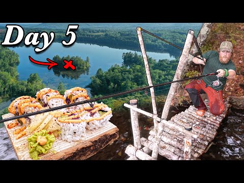 EEL Sushi Catch and Cook Giant Slingshot Fishing - Day 5 of 7 Day Island Survival Challenge Maine