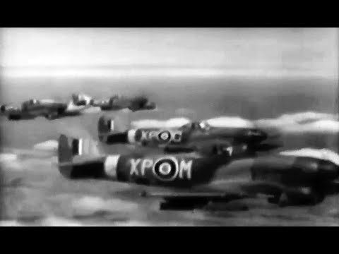 RAF Typhoon Fighter-Bombers use rockets to support the British 2nd Army advancing in western Europe