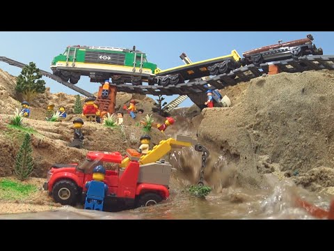 LEGO Train Crash - LEGO Dam Breach And Bridge Collapse