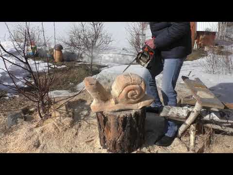Улитка из дерева своими руками, Улитка бензопилой для сада и дачи, Фигурки своими руками
