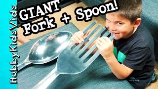 GIANT Fork + Spoon! Monster Boots, Lizard Scare by HobbyKidsVids