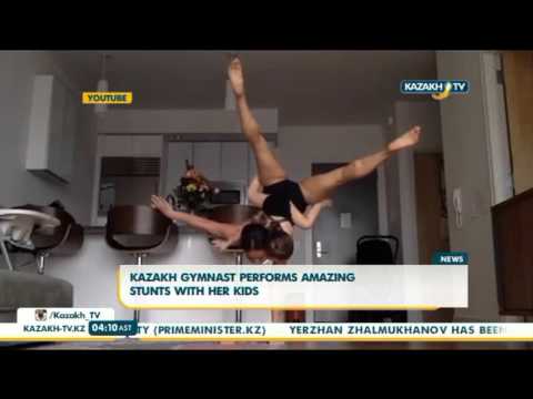 Kazakh gymnast performs amazing stunts with her kids - Kazakh TV