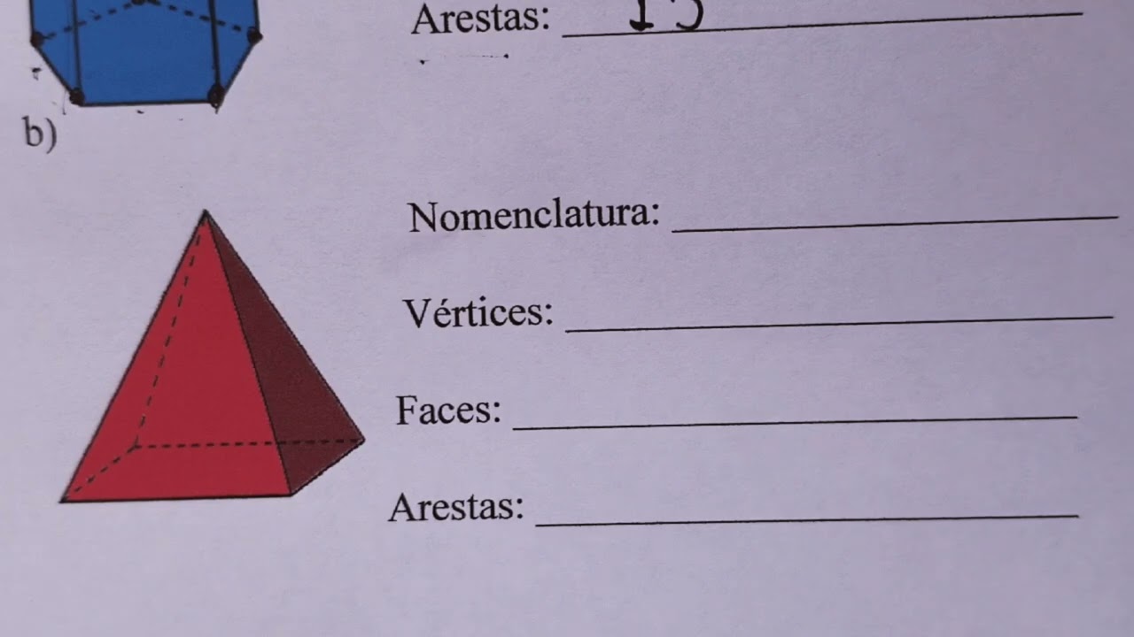 Identifique os poliedros seguintes e determine o número de lados, faces e arestas.
