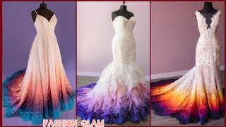 Elegant Colorful Ombre Dip Dye Wedding Lace Gowns Styles/Floor Length Mermaid Gowns