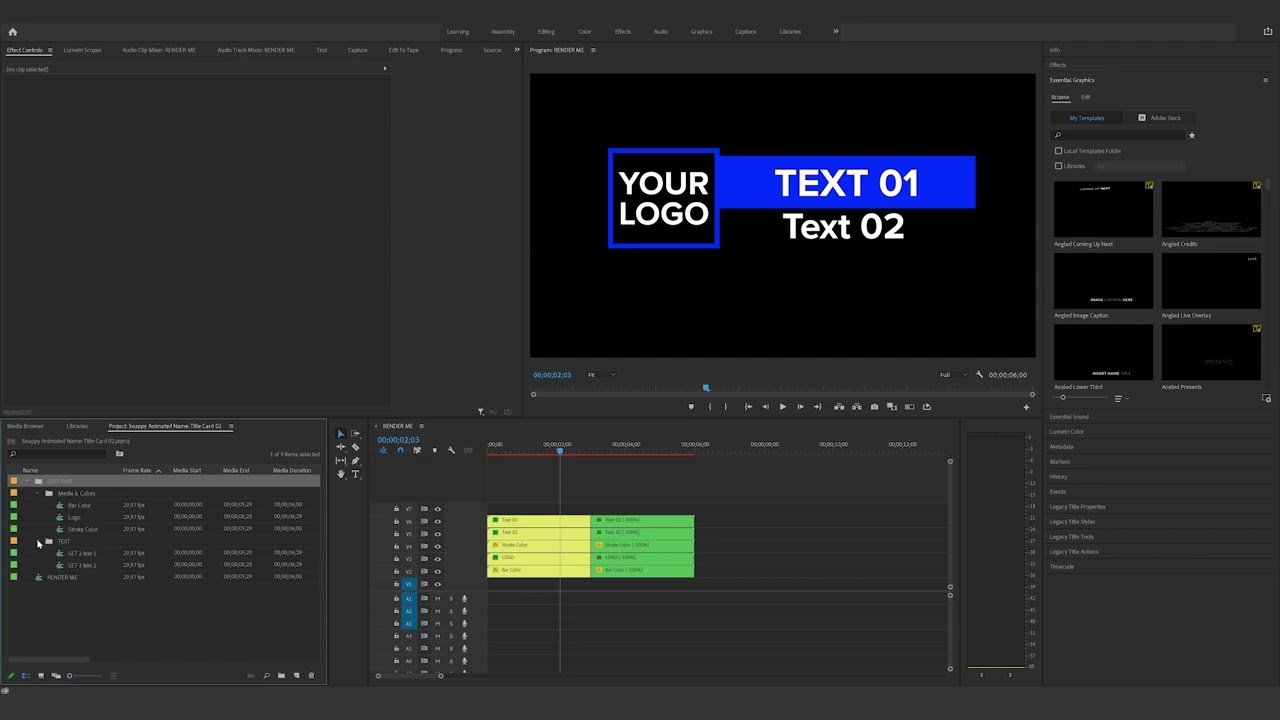 How to edit the Snappy Animated Name  Title Card in Premiere Pro