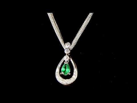 18k White Gold 1.15ct Emerald and Diamond Pendant Necklace