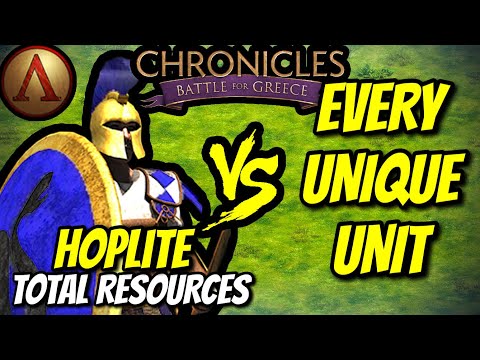ELITE HOPLITE (Spartans) vs EVERY UNIQUE UNIT (Total Resources) | AoE II: Definitive Edition