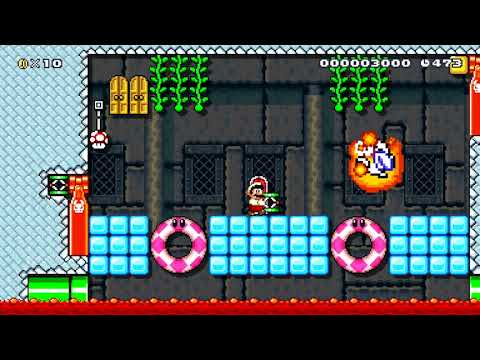 the Fire Ocean Castle 燃えるプクプクのお城  by つきこ ~ SUPER MARIO MAKER ~ NO COMMENTARY 1bd