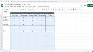 Resizing Rows and Columns in Google Sheets