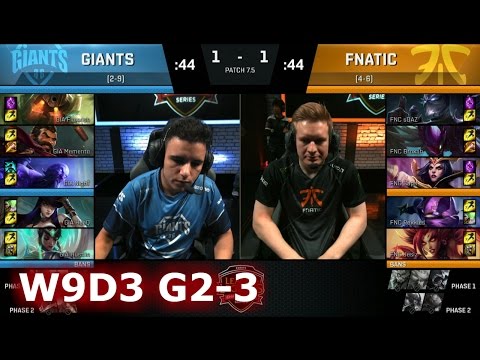GIANTS vs Fnatic | Game 3 S7 EU LCS Spring 2017 Week 9 Day 2 | GIA vs FNC G3 W9D2