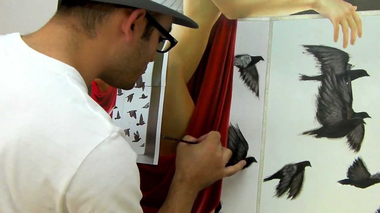 Pintando con oleo tela roja, Obra: THE LIGHT PILAR