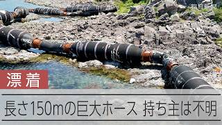 長さ150ｍの巨大ホースが岩場に漂着、持ち主は不明　石川県が撤去へ