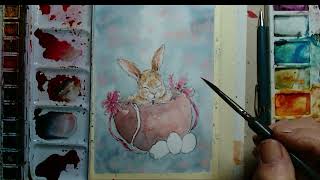 Sweet Sleeping Bunny in Easter Basket 🐰🌸 Watercolor Magic