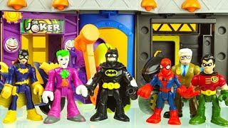 BATMAN, BATGIRL and SPIDERMAN take on JOKER on their motorcycles imaginext toys video