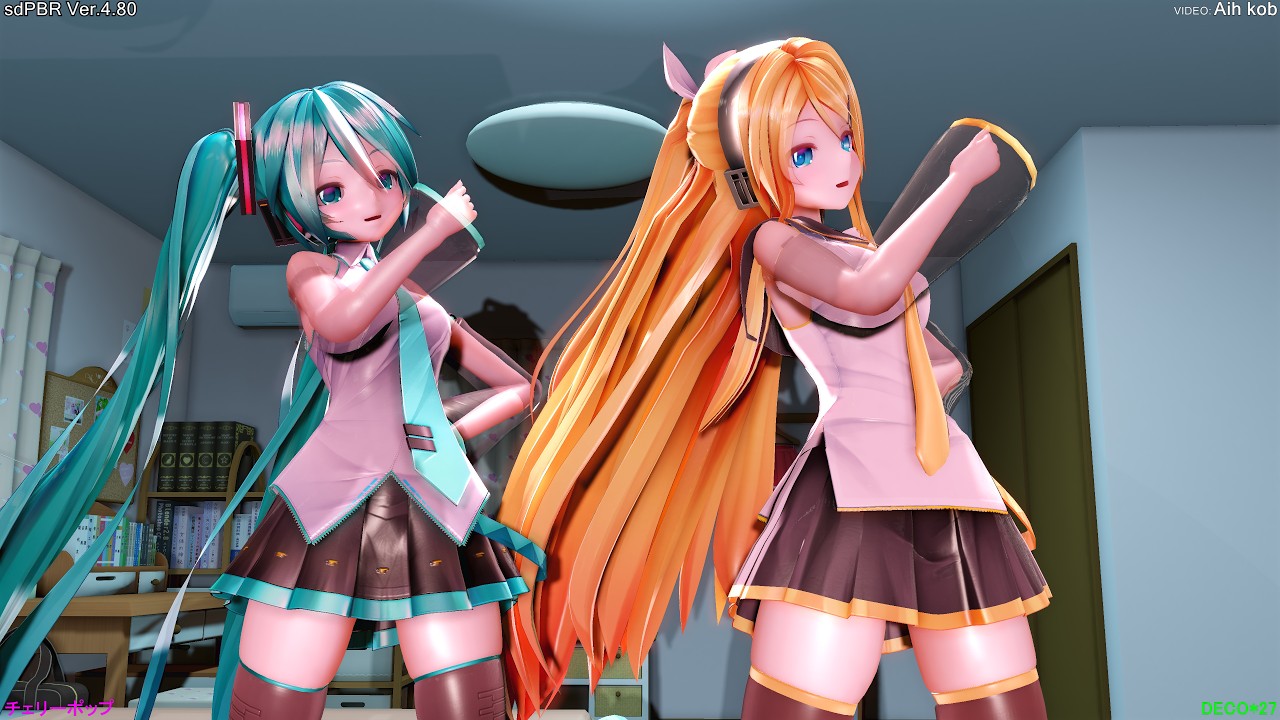 全年齢向【sdPBR】む～ぶ式ミク＆大人リン[ チェリーポップ ]【MMD/4K/60FPS】
