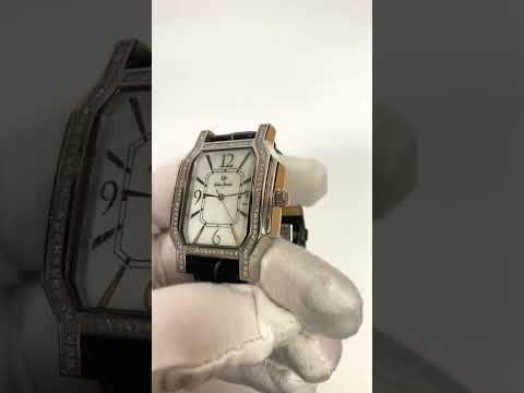 Black Leather Band Mother of Pearl Pace Diamond Bezel Watch video