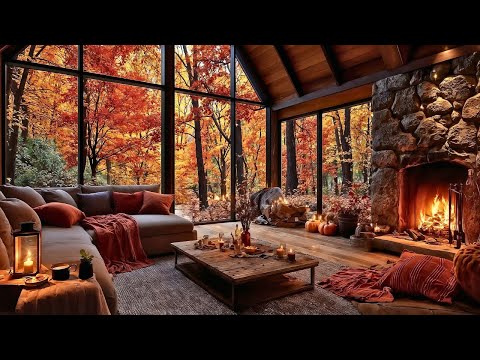 Mysig oktoberjazz🍁 Avslappnande höstmusik & brasknaster för stresslindring, vila, plugg