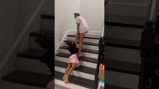Dad catches daughter pulling little sister up the stairs #shorts