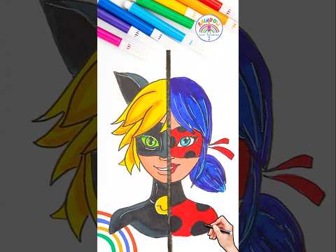 Draw Miraculous Easy Tutorial | Draw Cat Noir and Ladybug Girl Easy 🌈👸🏼#miraculous #drawing #short