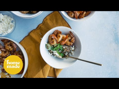 Blackened Shrimp & Pesto Quinoa Bowls