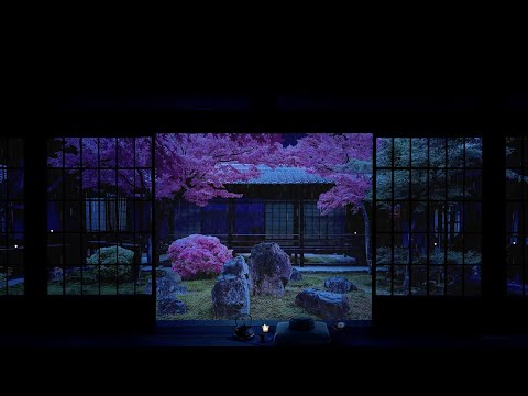 Rain On Japanese Zen Garden At Night (Part 4) For Sleep, Study, Relaxation | 10 Hrs ASMR