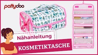 Anleitung Kosmetiktasche nähen - mit Fächern, zum Aufhängen und Zusammenfalten